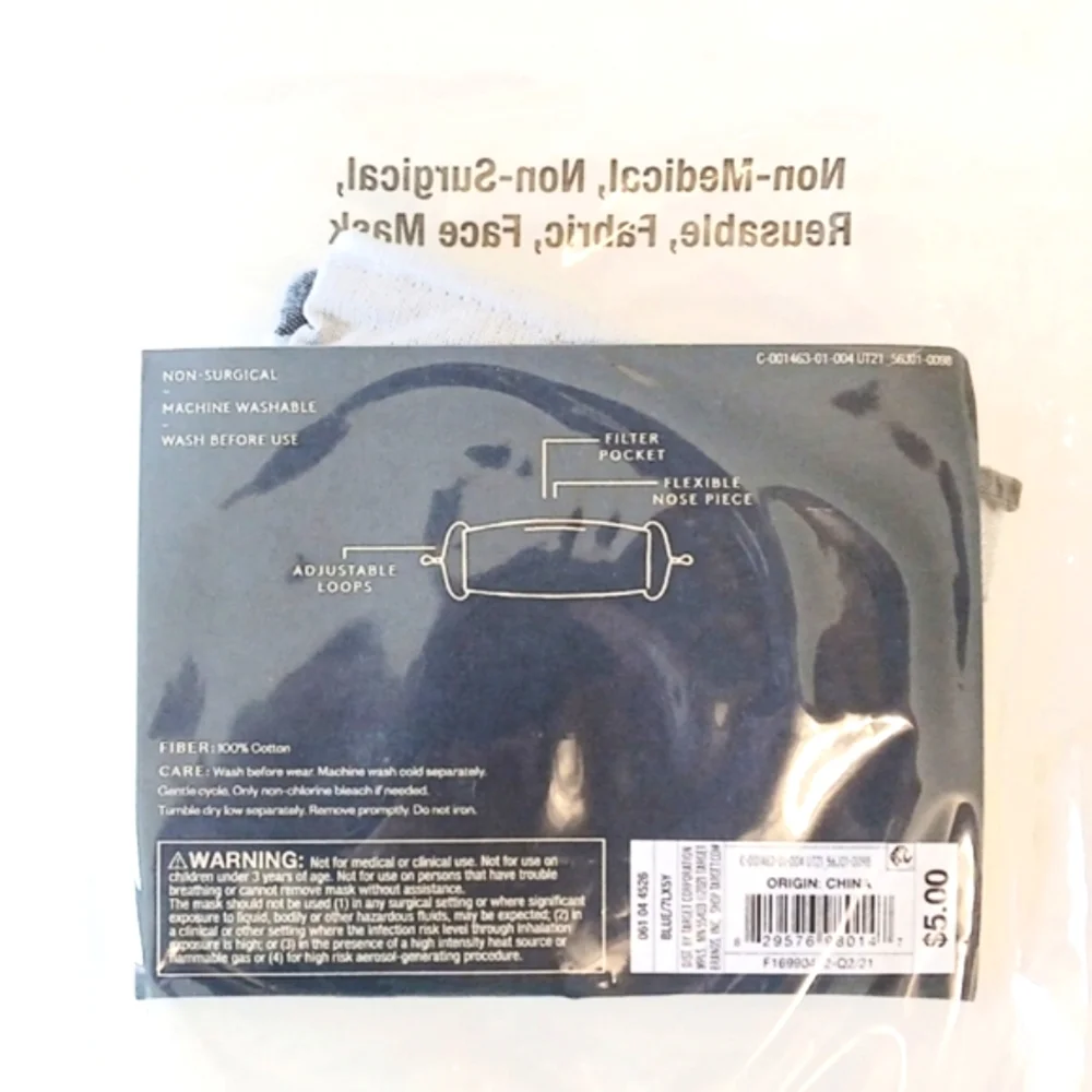 2 Pack Reusable Face Mask Adjustable Adult Blue